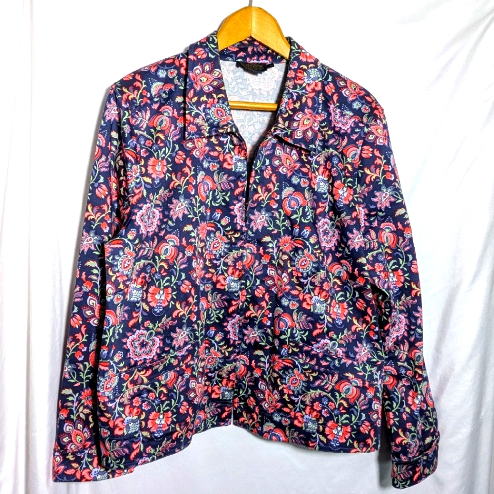 Women's Pendleton Full Zip Floral Cotton Jacket, Spring, Summer Size XL